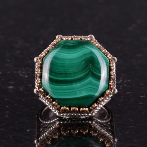 Gerçek Doğal Taş Yüzük - Sekizgen Tasarım - El Yapımı 925 Ayar Gümüş Takı (Malahit) - Görsel 4