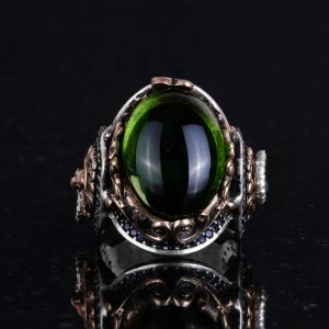 Peridot Yapay Taş Yüzük, 925 Ayar Gümüş Yüzük, Aslan Sembol Tasarımı Erkek Yüzüğü - Görsel 4