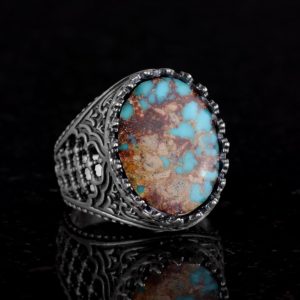 Sultan Yüzük, Gerçek Doğal Turkuaz Taş Yüzük, 925 Ayar Gümüş Yüzük Erkekler İçin - Görsel 3