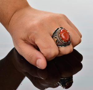 Gerçek Doğal Kan Taşı Yüzük, Osmanlı Mühür Yüzüğü, Orta Doğu Tasarımı, Gümüş Yüzük - Görsel 7