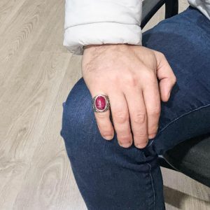 Doğal Yıldız Yakut Taşlı Yüzük - 925 Ayar Katı Gümüş Yüzük Erkekler İçin, Farklı Yüzük - Görsel 3
