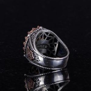 Doğal Sarı Akik Taş Yüzük, 925 Ayar Sert Gümüş Yüzük Erkekler İçin - Görsel 6