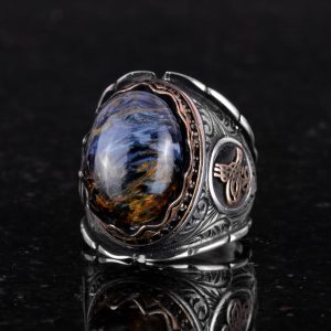 Doğal Pietersite Taş Yüzük, 925 Ayar Gümüş Yüzük, Osmanlı Tuğra Gümüş Yüzük, Farklı Yüzük - Görsel 5