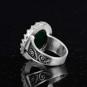 925 Ayar Gümüş Erkek Yüzük, Gerçek Doğal Zümrüt Taşlı Yüzük - Görsel 6