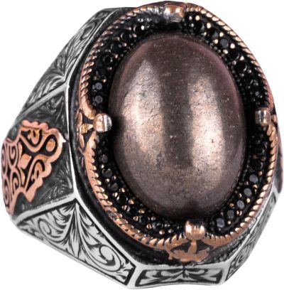 925 Ayar Katı Gümüş Erkek Yüzük - El Yapımı Pirit Taş Yüzük, Refah Manifestasyonu Tasarımı - Görsel 1