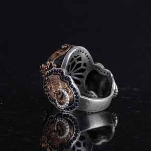 925 Ayar Saf Gümüş Yüzük, Aslan Sembolü Yüzük, Doğal Pietersite Taşı Yüzük - Görsel 7