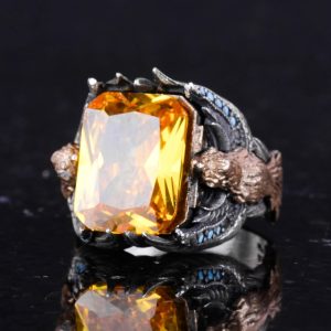 Erkekler için Yılan Yüzük, Doğal Olmayan Sitrin Taşı ile, El Yapımı 925 Ayar Gümüş İfadeli Yüzük - Görsel 6