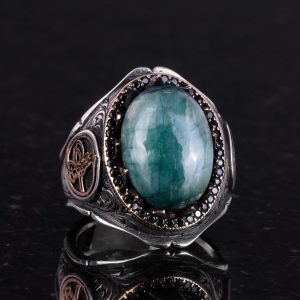 925 Ayar Sert Gümüş Erkek Yüzük - Doğal Taşlarla El Yapımı Zarafet (Krisokolla Taşı) - Görsel 2
