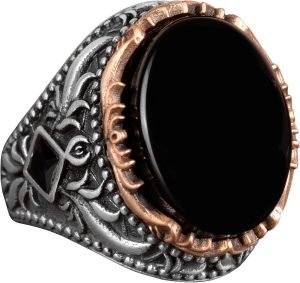 Gerçek Doğal Taş Yüzük, 925 Ayar Gümüş Erkek Yüzüğü, El Yapımı Oval Yüzük - Görsel 1