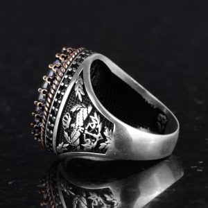 925 Ayar Gümüş Yüzük, Yapay Taş Yüzük, Kartal Sembolü Yüzük, El Yapımı Yüzük (Yapay Ametist) - Görsel 7