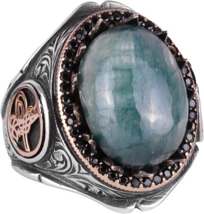 925 Ayar Sert Gümüş Erkek Yüzük - Doğal Taşlarla El Yapımı Zarafet (Krisokolla Taşı) - Görsel 1