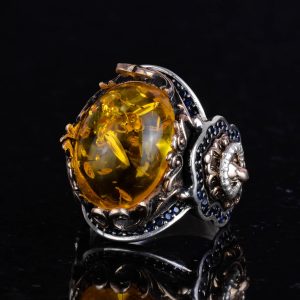 Bal Amber Yapay Taş Yüzük | Şık El Yapımı 925 Ayar Gümüş Erkek Yüzük - Görsel 5