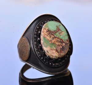 Gerçek Arizona Turkuaz Taş Yüzük, 11.00 Karat, David of Star Yüzüğü, 925 Ayar Gümüş Erkek Yüzük - Görsel 3