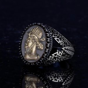 Gerçek Doğal Akik Taşı Yüzük - 925 Ayar Gümüş Erkek Yüzük - Yerli Kabile Figürlü - Özel Gravürlü Yüzük - Görsel 5
