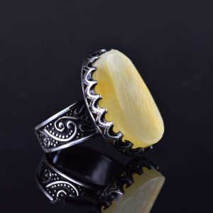 Gerçek Ham Amber Taş Yüzük, El Yapımı Gümüş Yüzük, 925 Ayar Gümüş Erkek Yüzüğü - Görsel 4