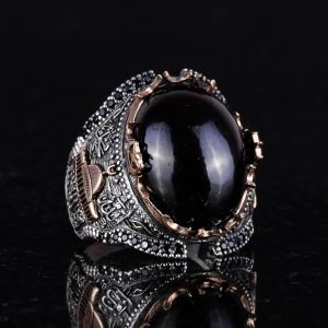 Gümüş Doğal Cabochon Granat Taşlı Yüzük, 925 Ayar Gümüş Yüzük, Farklı Yüzük - Görsel 5