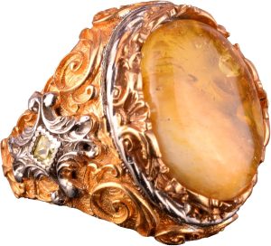 925 Ayar Gümüş Doğal Kehribar Taşlı Erkek Yüzük - El Yapımı Vintage Tarzı Takı - Görsel 1