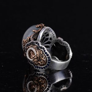 El Yapımı Aslan Cabochon Akuamarin Taş Yüzük, Hayvan Gümüş Yüzük - Sakin 925K Sert Gümüş Erkek Yüzük - Şeffaflık ve Sakin Tasarım - Görsel 7