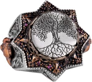 Ağaç Hayatı Gümüş Erkek Yüzük, 925 Ayar Gümüş Yüzük, El Yapımı Yggdrasil Ağaç Hayatı Yüzüğü