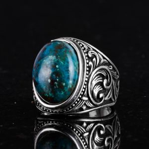 Doğal Kriyoskolit Taşlı Yüzük, 925 Ayar Sert Gümüş Erkek Yüzüğü - Görsel 4