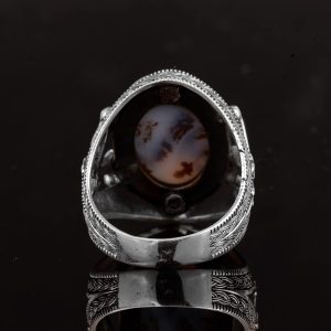 Gerçek Doğal Taş Erkek Yüzük, Kılıç Yüzüğü, 925 Ayar Gümüş Erkek Yüzük (Yemeni Akik) - Görsel 6