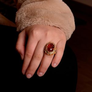 Yapay Amber Taşı Yüzük, 925 Ayar Gümüş Erkek Kral Yüzüğü, Altın Kaplama - Görsel 6