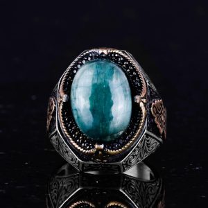 Zarif El Yapımı Cabochon Zümrüt Taşlı Yüzük, 925 Ayar Gümüş Yüzük - Görsel 4