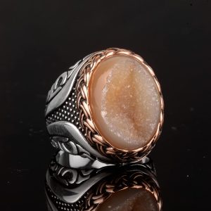 Gerçek Doğal Druzy Kristal Kuvars Taşı Yüzük, Doğum Taşı Yüzüğü, 925 Ayar Gümüş Yüzük (Sarı) - Görsel 5