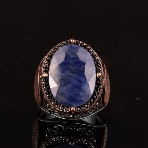 İslami Gümüş Yüzük | Doğal Mavi Safir Taşı | Şık 925 Ayar Sterlin Gümüş Erkek Yüzüğü | Sadakat ve Bilgelik Tasarımı - Görsel 4