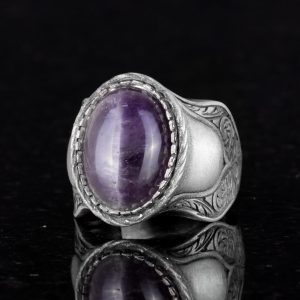 Doğal Taş Yüzük, 925 Ayar Gümüş Yüzük, Amethyst - Görsel 6