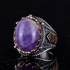 Gerçek Doğal Ametist Taşlı Yüzük, 925 Ayar Sert Gümüş Erkek Yüzüğü - Görsel 4