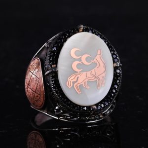 Desenli El Yapımı Yüzük - 925 Ayar Gümüş Erkek Yüzüğü - David Yıldızı Takısı (Kurt ve Üçlü Hilal) - Görsel 5