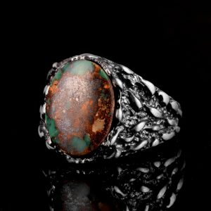 Gerçek Doğal Arizona Turkuaz Taş Yüzük, Erkekler İçin Hediye, 925 Ayar Gümüş Yüzük, Minimalist Yüzük (Stil-21) - Görsel 4