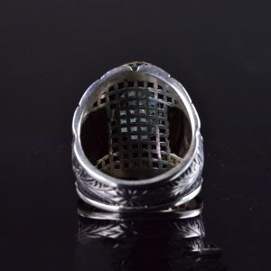 Gerçek Prehnit Taşlı Yüzük, El Yapımı Osmanlı Tasarımı 925 Ayar Gümüş Erkek Yüzüğü - Görsel 8