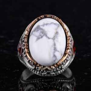 Gerçek Doğal Taş Yüzük - El Yapımı 925 Ayar Gümüş Yüzük - El Yapımı Yüzük (Howlite) - Görsel 4