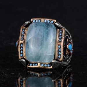 Gerçek Doğal Taş Yüzük - El Yapımı Yüzük - 925 Ayar Gümüş Yüzük (Akuamarin) - Görsel 6