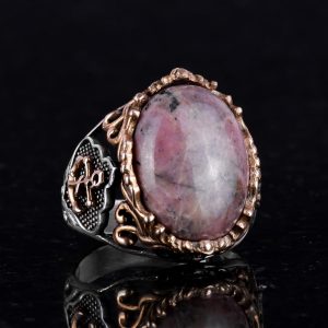 Gümüş Deniz Feneri Yüzüğü, Rhodonit Doğal Taş Yüzük, 925 Ayar Gümüş Erkek Yüzüğü - Görsel 6