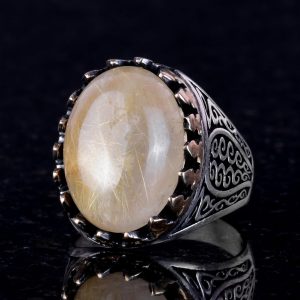 925 Ayar Katı Gümüş Erkek Yüzük - Doğal Taşlarla El Yapımı Zarafet (Altın Rutilatlı Kuvars Taşı) - Görsel 3