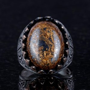 925 Ayar Katı Gümüş Erkek Yüzük - Doğal Taşlarla El Yapımı Şıklık (Bronzit Taşı) - Görsel 2