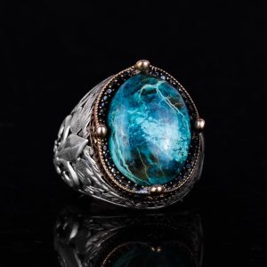 925 Ayar Gümüş El Yapımı Erkek Yüzük - Çeşitli Doğal Taşlarla Mevcut (Krisokolla) - Görsel 5