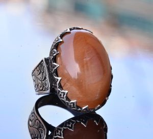 El yapımı 925 Ayar Gümüş Erkek Yüzük, Gerçek Altın Rutillit Kuvars Taşı, Şık Taş Koleksiyonu - Görsel 3