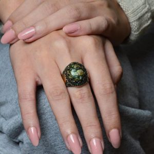 Gerçek Doğal Arizona Turkuaz Taş Yüzük, Minimalist Yüzük, 925 Ayar Gümüş Erkek Yüzük (Model-9) - Görsel 7