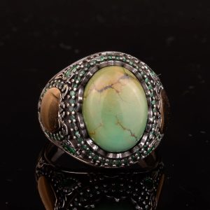 Gerçek Doğal Arizona Turkuaz Taş Yüzük, Minimalist Yüzük, 925 Ayar Gümüş Erkek Yüzük (Stil-7) - Görsel 5