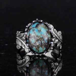 Doğal Arizona Turkuaz Taşlı Yüzük, 925 Ayar Gümüş Yüzük, Minimalist El Yapımı Yüzük (Model-16) - Görsel 4