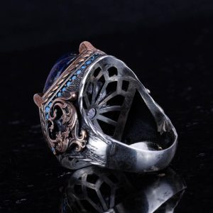 925 Ayar Gümüş Yüzük, Doğal Lapis Lazuli Taşı ile El Yapımı Erkek Yüzük, Vintage Tasarım - Görsel 6