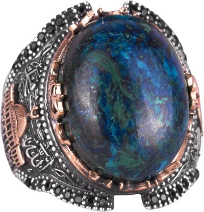 Camii Gümüş Doğal Taş Yüzük, Gerçek Doğal Taş Yüzük, 925 Ayar Gümüş Yüzük Erkekler İçin - Görsel 1