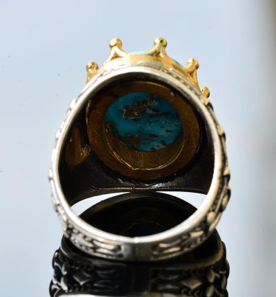 Erkekler için 925 Ayar Gümüş Sultan Yüzük - Doğal 10 Karat Arizona Turkuaz Taşı - Görsel 8