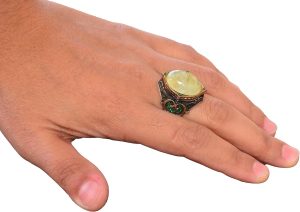 925 Ayar Gümüş Erkek Yüzük, Doğal Prehnit Taşı ile, Osmanlı Tarzı Yüzük, Yeşil Prehnit Taş - Görsel 6