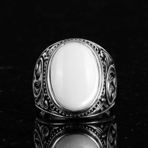 Doğal İnci Taşlı Yüzük - 925 Ayar Gümüş Yüzük Erkekler İçin, Farklı Yüzük - Görsel 4