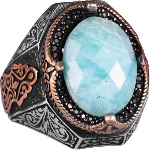 925 Ayar Katı Gümüş Yüzük - Doğal Amazonit Taşlı Yüzük